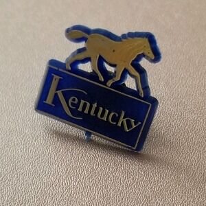 Kentucky Derby Louisville Horse Pin Vintage Blue Gold Tone Pin